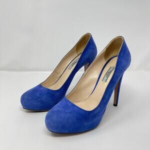 Prada Blue Suede Leather Platform Stiletto Heel Pumps (Size 40.5 EU)